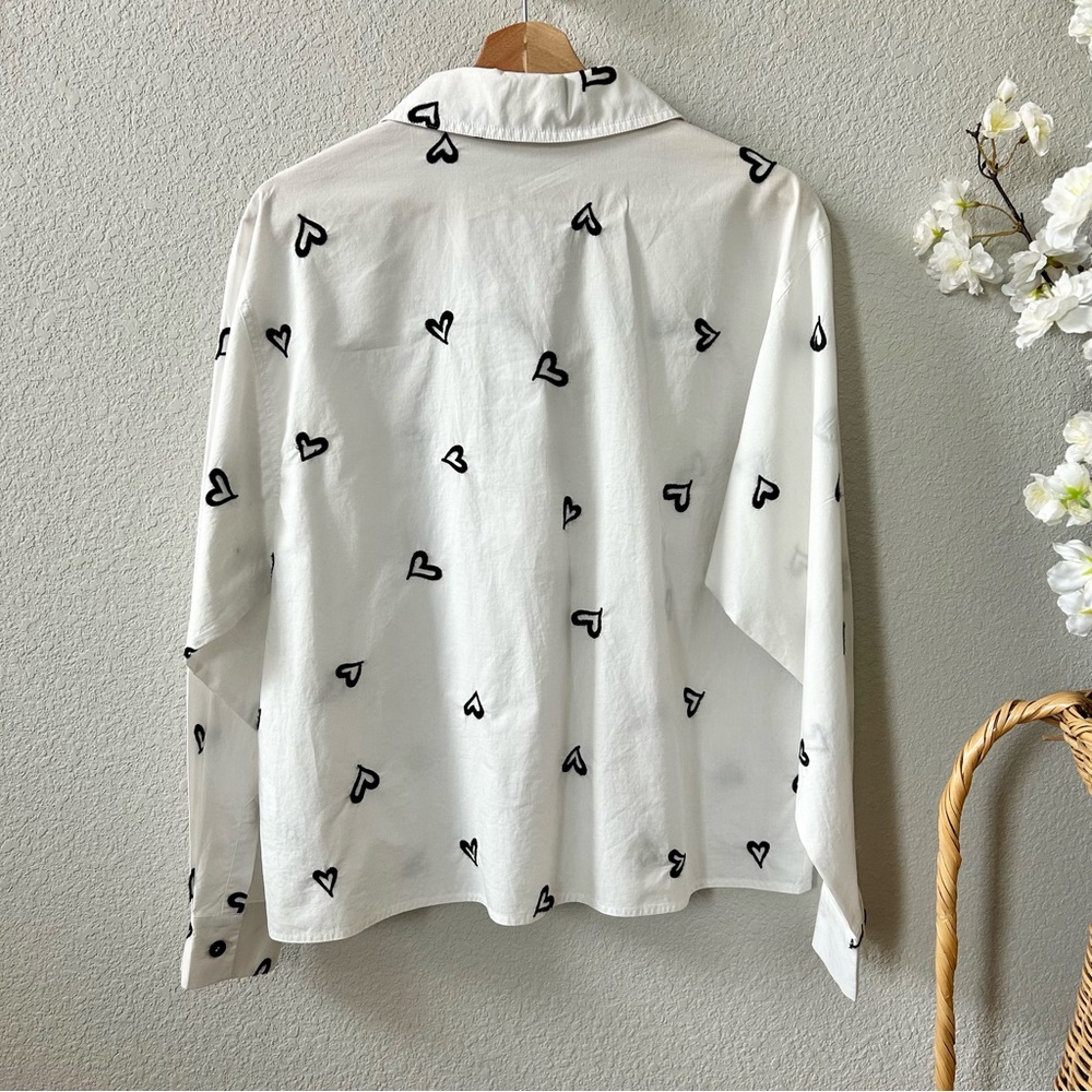 Hunter Bell Nigel Shirt White Embroidered Heart Size Large Long Sleeve Cotton - Picture 5 of 8